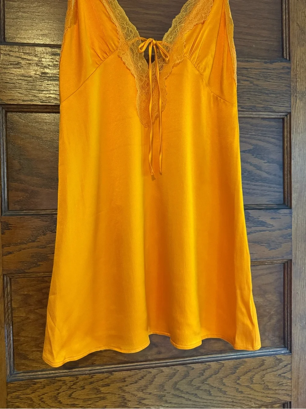 ZARA Orange Satin Silky Lace Trim Slip Dress Mini Dress Bold Bright Front Tie M - Picture 6 of 9
